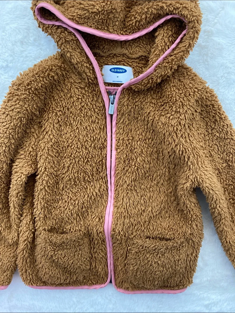 SALE! 50% Off Kids Old Navy Brown Teddy Jacket with Pink Trim Size 5T